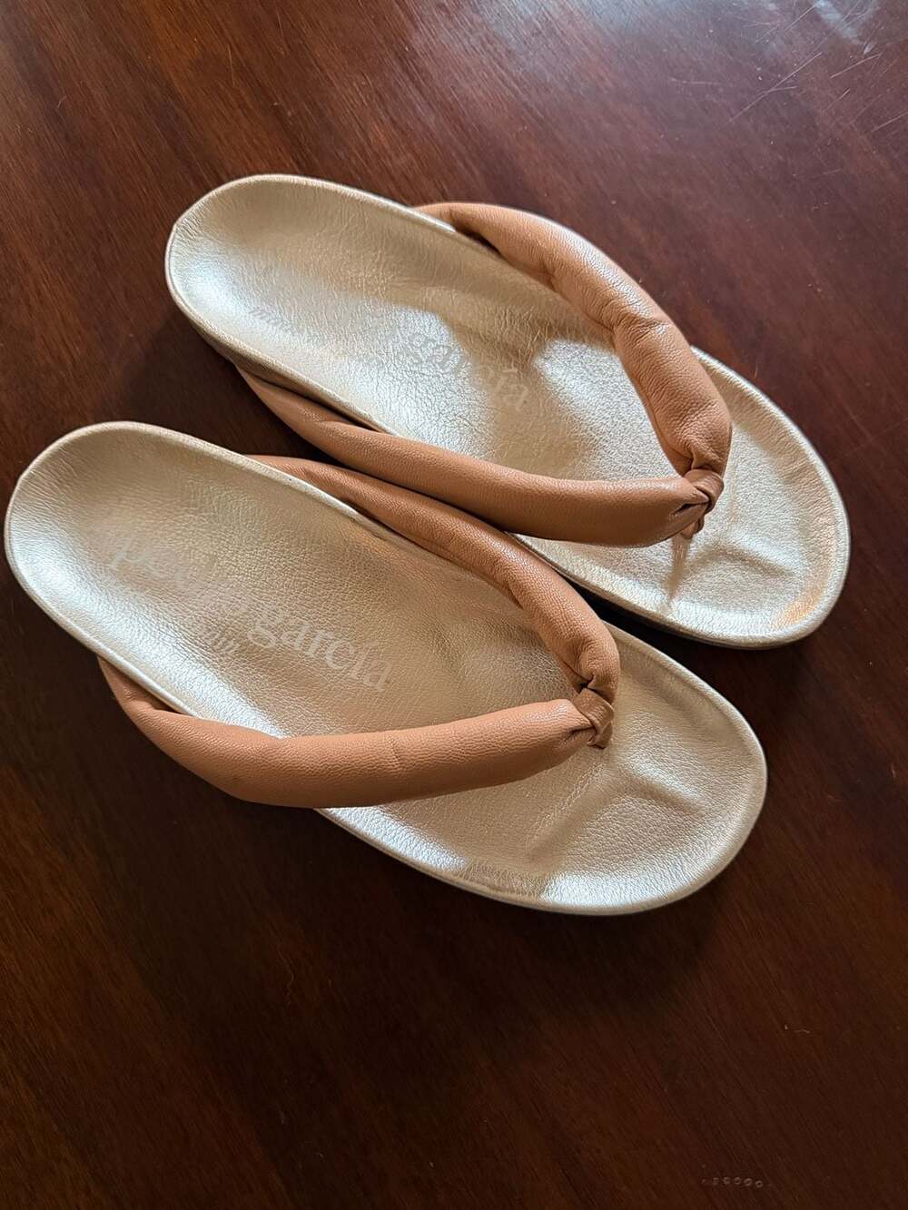 Pedro Garcia Tan Padded Thong Sandals with Beige Footbed